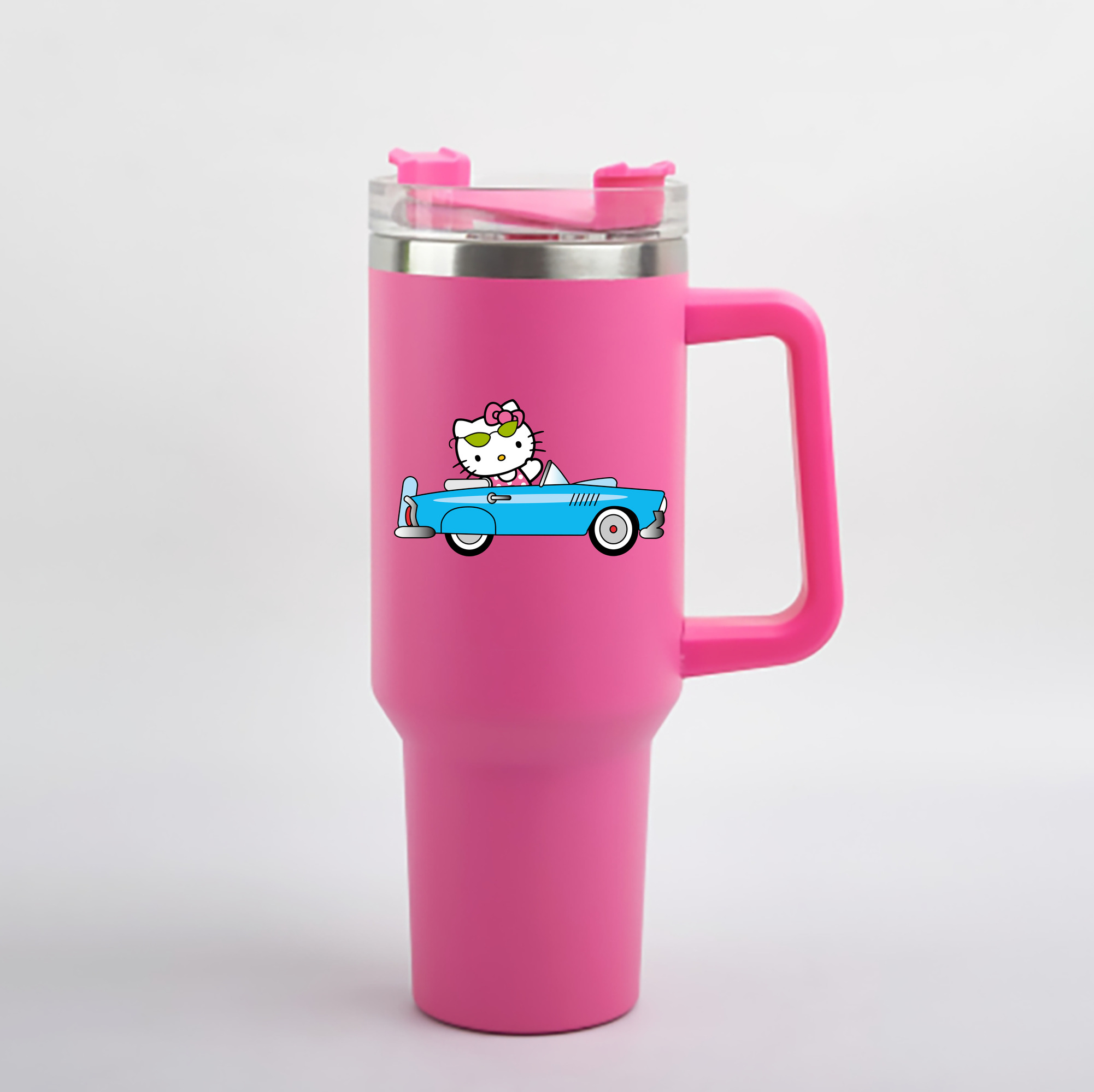 （画像用） Hello Kitty ハローキティ 1200mL車用タンブラー - クリスタルステッカー（プラスチックストロー付き）